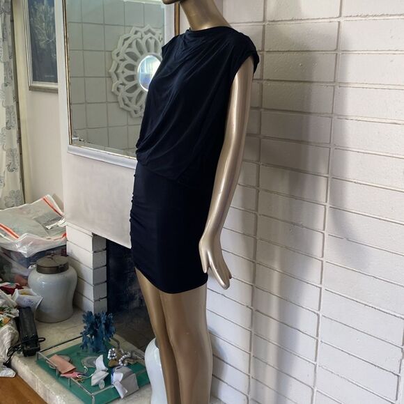 All Saints black viscose body con cowl back mini w/side boob. - Picture 8 of 11